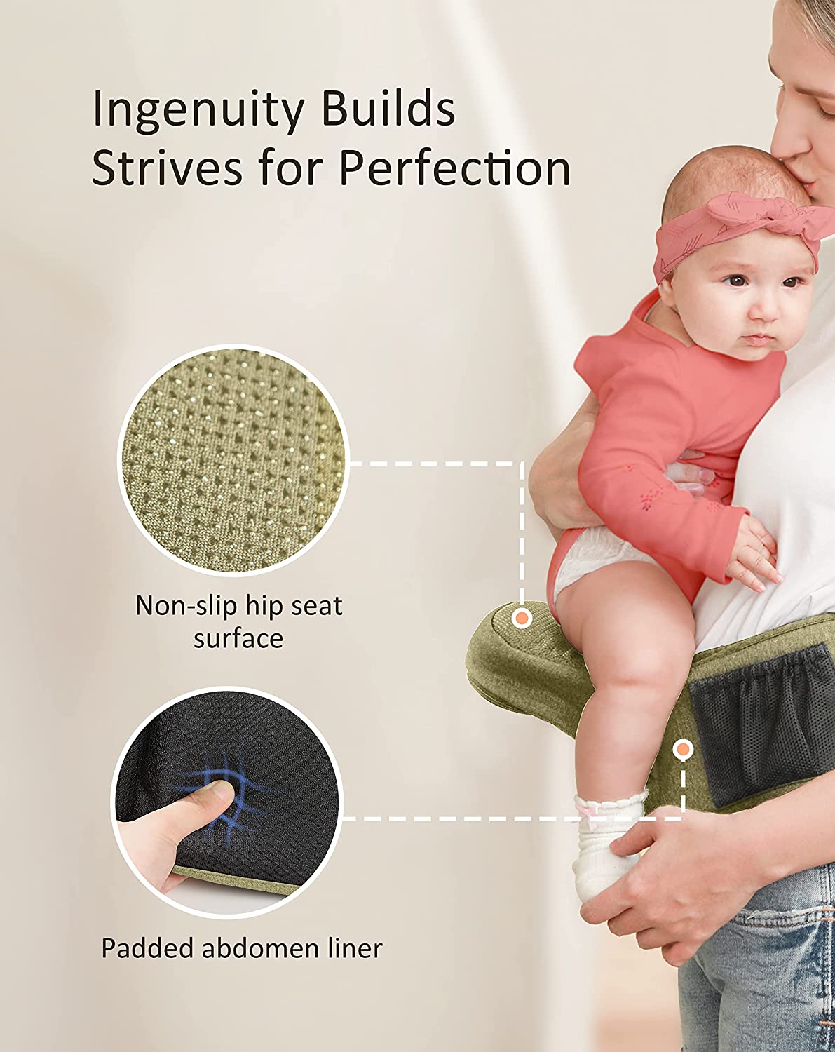 BABYMUST Hip Seat Baby Carrier, Advanced Adjustable Waistband &Various Pockets, Ergonomic Carrier for Newborns to Toddlers up to 66lbs, Black - Image 5